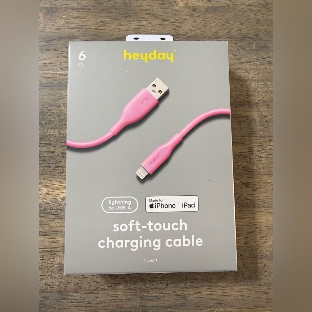 NEW- Heyday- Pink Lightning to USB-A Cable- 6ft